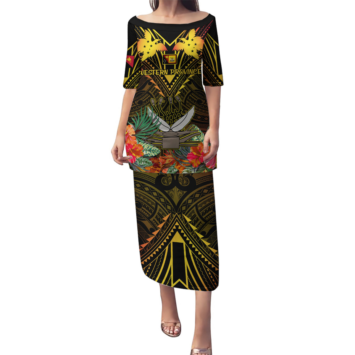 Papua New Guinea Western Province Puletasi Papua Niugini Coat Of Arms With Flag Style - Wonder Print Shop