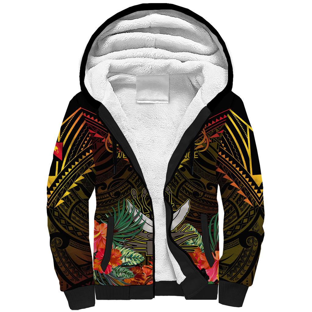 Papua New Guinea Western Province Sherpa Hoodie Papua Niugini Coat Of Arms With Flag Style - Wonder Print Shop