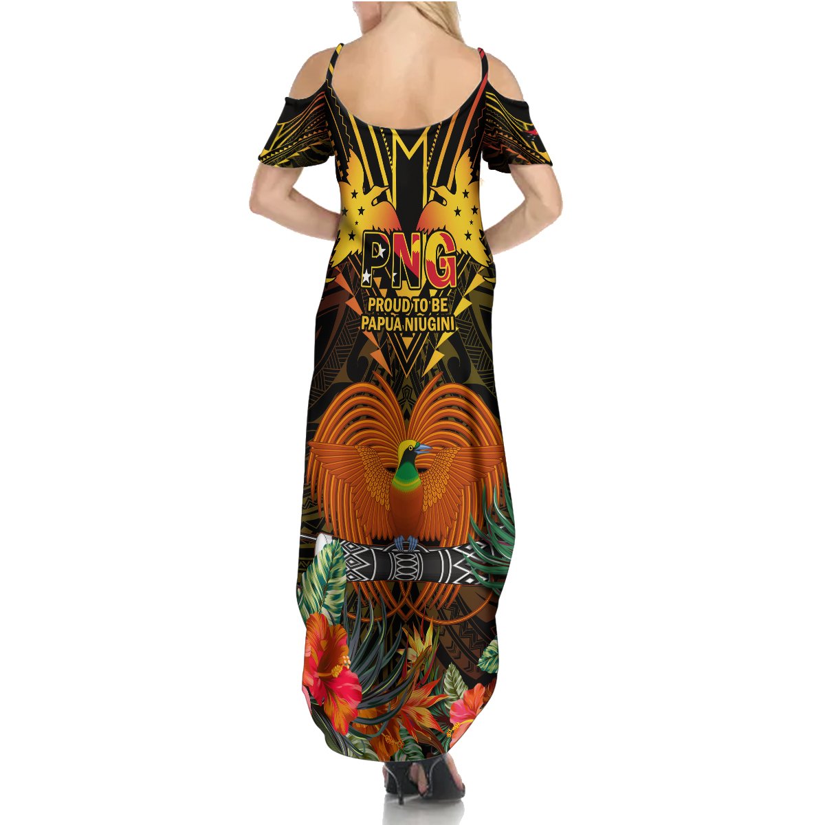 Papua New Guinea Western Province Summer Maxi Dress Papua Niugini Coat Of Arms With Flag Style - Wonder Print Shop