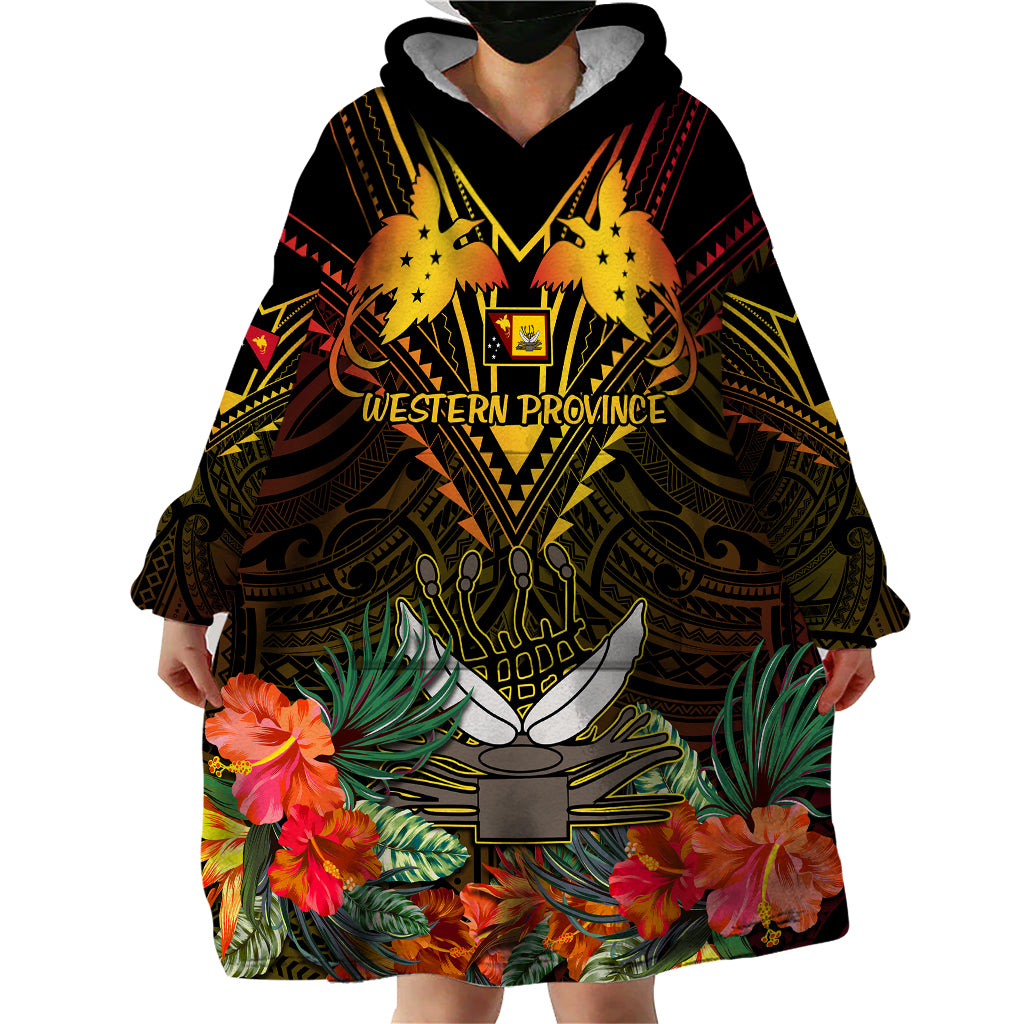 Papua New Guinea Western Province Wearable Blanket Hoodie Papua Niugini Coat Of Arms With Flag Style - Wonder Print Shop