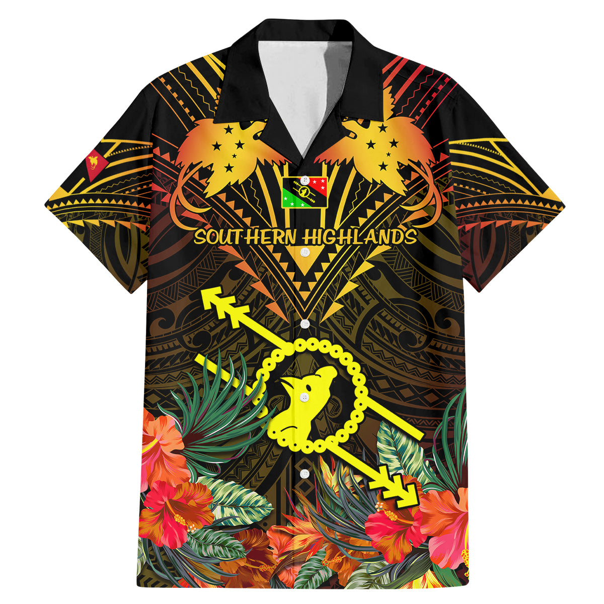 Papua New Guinea Southern Highlands Province Family Matching Mermaid Dress and Hawaiian Shirt Papua Niugini Coat Of Arms With Flag Style - Wonder Print Shop