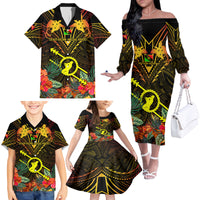 Papua New Guinea Southern Highlands Province Family Matching Off Shoulder Long Sleeve Dress and Hawaiian Shirt Papua Niugini Coat Of Arms With Flag Style - Wonder Print Shop