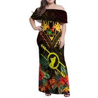 Papua New Guinea Southern Highlands Province Family Matching Off Shoulder Maxi Dress and Hawaiian Shirt Papua Niugini Coat Of Arms With Flag Style - Wonder Print Shop