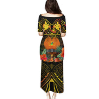 Papua New Guinea Southern Highlands Province Family Matching Puletasi Dress and Hawaiian Shirt Papua Niugini Coat Of Arms With Flag Style - Wonder Print Shop