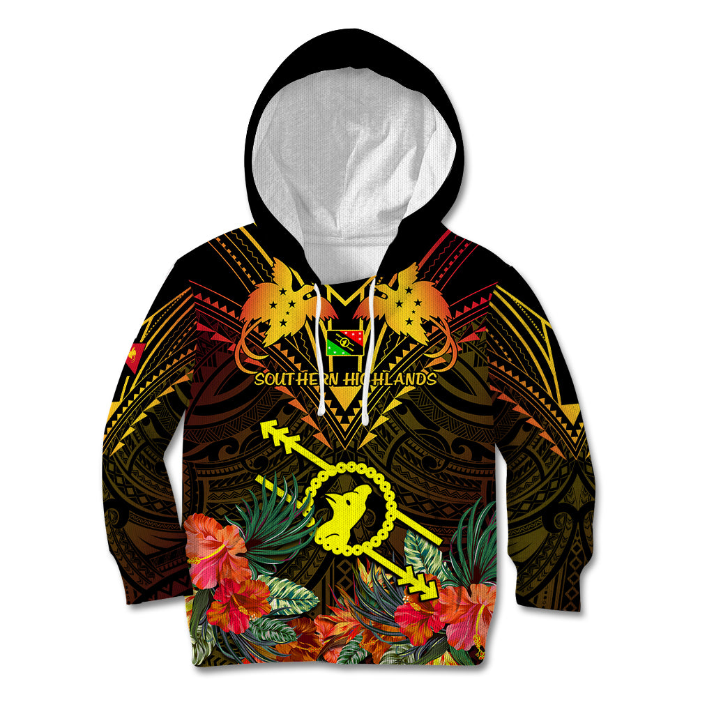 Papua New Guinea Southern Highlands Province Kid Hoodie Papua Niugini Coat Of Arms With Flag Style - Wonder Print Shop