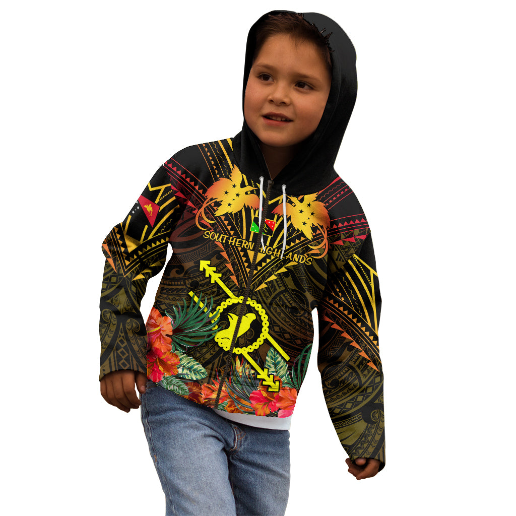 Papua New Guinea Southern Highlands Province Kid Hoodie Papua Niugini Coat Of Arms With Flag Style - Wonder Print Shop