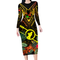 Papua New Guinea Southern Highlands Province Long Sleeve Bodycon Dress Papua Niugini Coat Of Arms With Flag Style - Wonder Print Shop