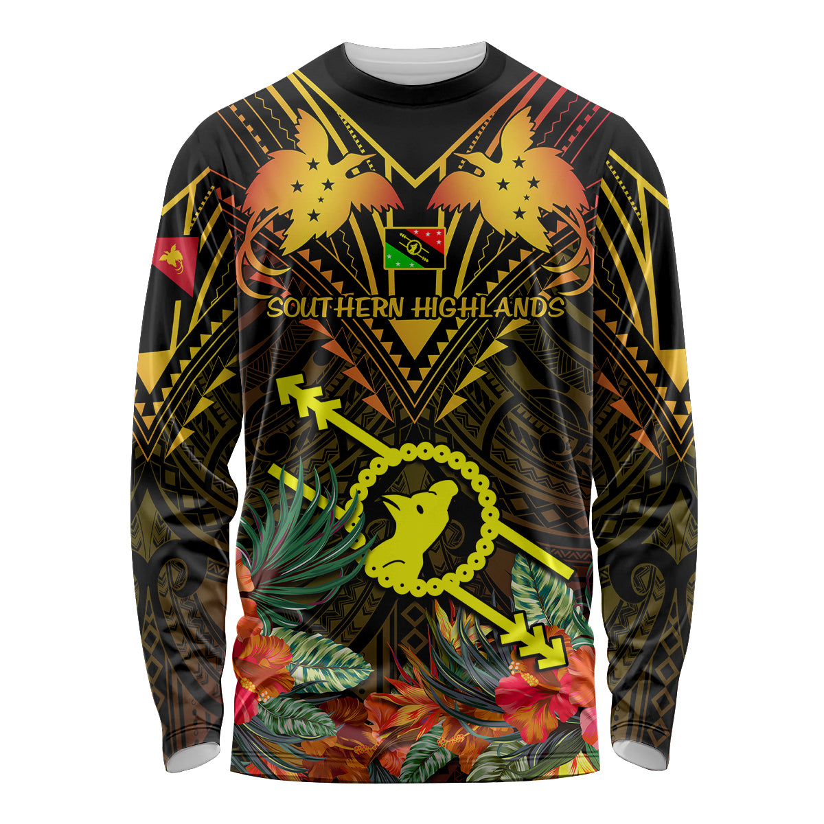 Papua New Guinea Southern Highlands Province Long Sleeve Shirt Papua Niugini Coat Of Arms With Flag Style - Wonder Print Shop