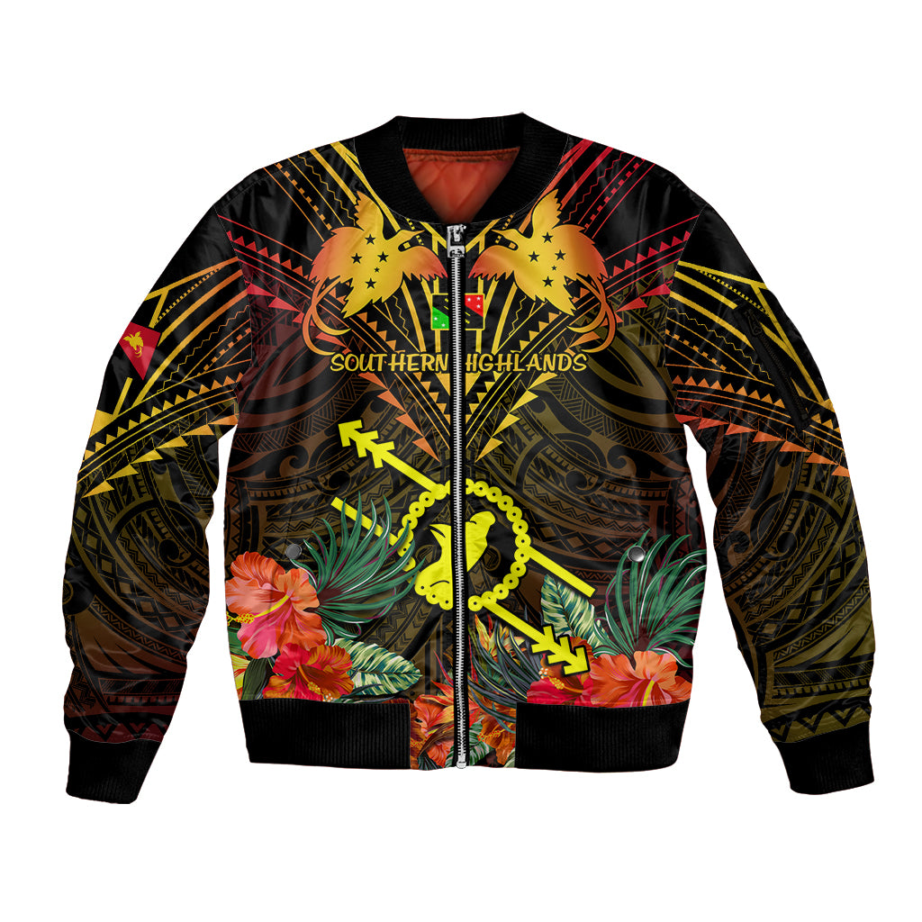 Papua New Guinea Southern Highlands Province Sleeve Zip Bomber Jacket Papua Niugini Coat Of Arms With Flag Style - Wonder Print Shop