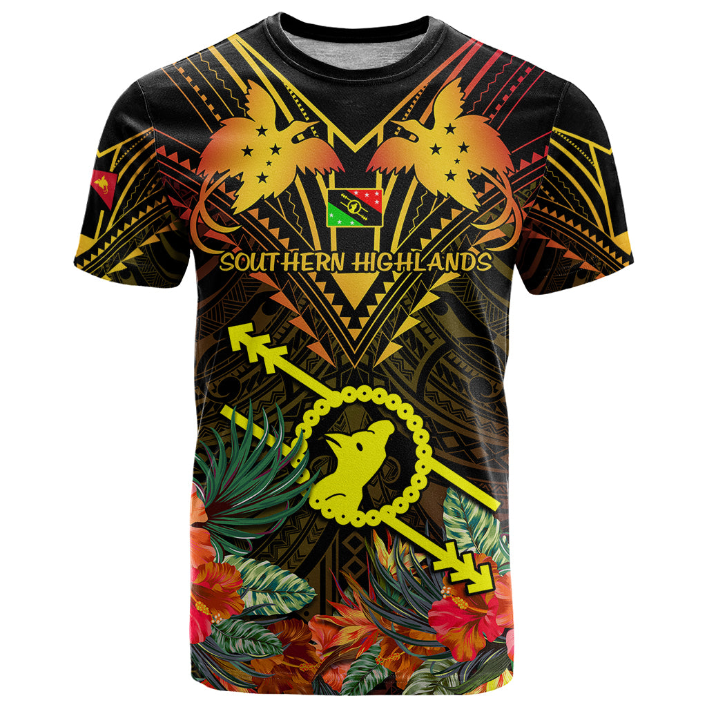 Papua New Guinea Southern Highlands Province T Shirt Papua Niugini Coat Of Arms With Flag Style - Wonder Print Shop