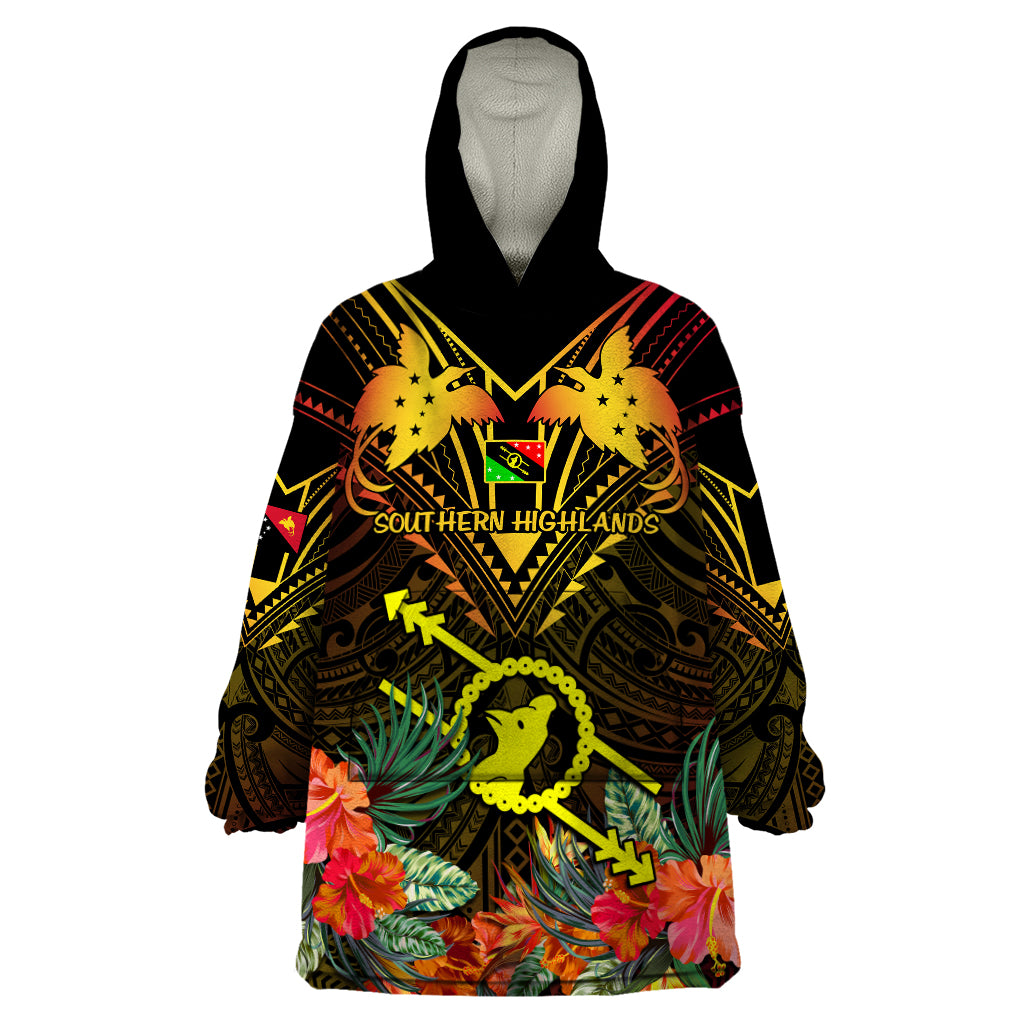 Papua New Guinea Southern Highlands Province Wearable Blanket Hoodie Papua Niugini Coat Of Arms With Flag Style - Wonder Print Shop