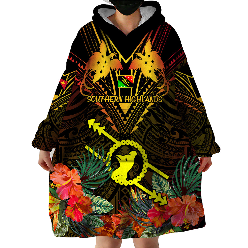 Papua New Guinea Southern Highlands Province Wearable Blanket Hoodie Papua Niugini Coat Of Arms With Flag Style - Wonder Print Shop