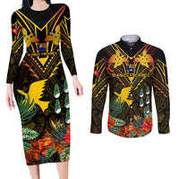 Papua New Guinea Manus Province Couples Matching Long Sleeve Bodycon Dress and Long Sleeve Button Shirts Papua Niugini Coat Of Arms With Flag Style - Wonder Print Shop