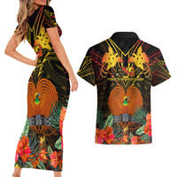 Papua New Guinea Manus Province Couples Matching Short Sleeve Bodycon Dress and Hawaiian Shirt Papua Niugini Coat Of Arms With Flag Style - Wonder Print Shop