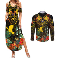 Papua New Guinea Manus Province Couples Matching Summer Maxi Dress and Long Sleeve Button Shirts Papua Niugini Coat Of Arms With Flag Style - Wonder Print Shop