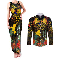 Papua New Guinea Manus Province Couples Matching Tank Maxi Dress and Long Sleeve Button Shirts Papua Niugini Coat Of Arms With Flag Style - Wonder Print Shop
