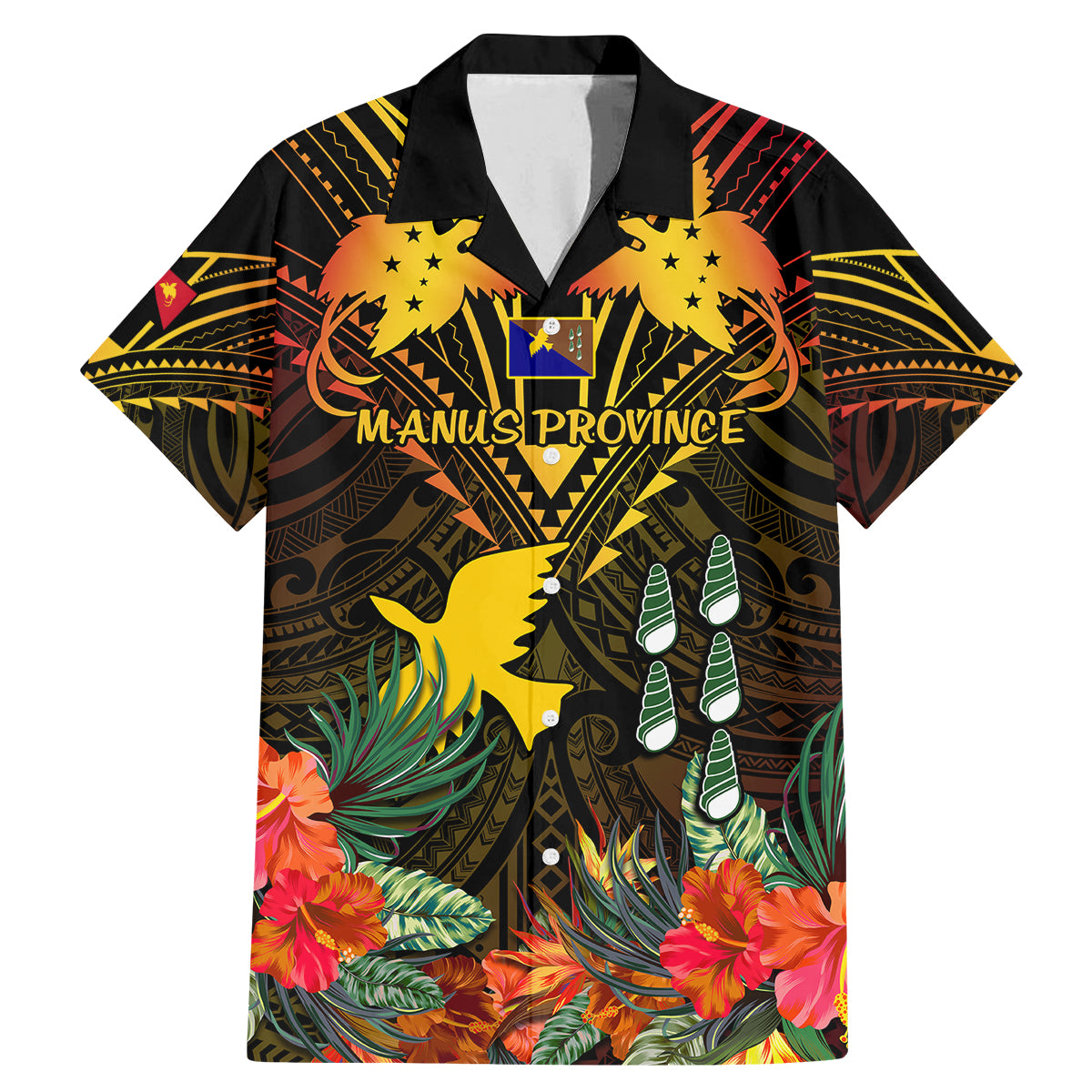 Papua New Guinea Manus Province Family Matching Mermaid Dress and Hawaiian Shirt Papua Niugini Coat Of Arms With Flag Style - Wonder Print Shop