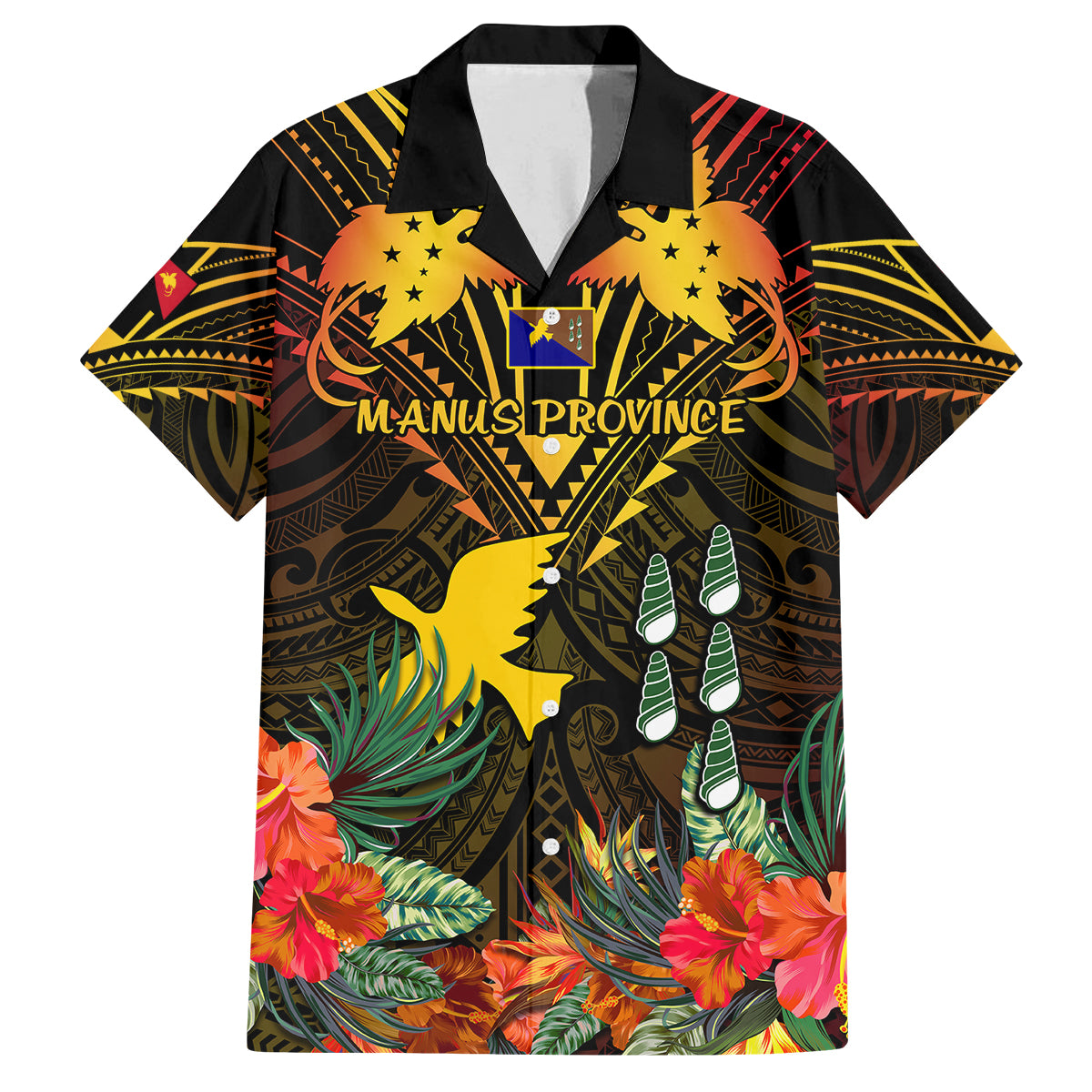 Papua New Guinea Manus Province Family Matching Off Shoulder Maxi Dress and Hawaiian Shirt Papua Niugini Coat Of Arms With Flag Style - Wonder Print Shop