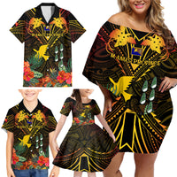 Papua New Guinea Manus Province Family Matching Off Shoulder Short Dress and Hawaiian Shirt Papua Niugini Coat Of Arms With Flag Style - Wonder Print Shop