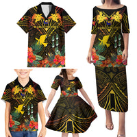 Papua New Guinea Manus Province Family Matching Puletasi Dress and Hawaiian Shirt Papua Niugini Coat Of Arms With Flag Style - Wonder Print Shop