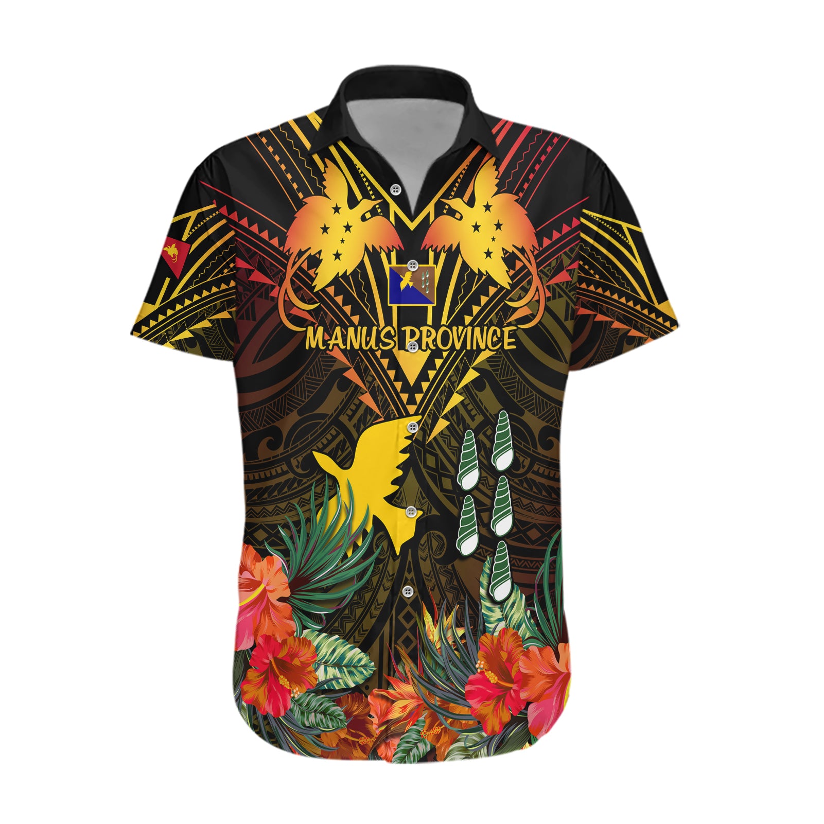 Papua New Guinea Manus Province Hawaiian Shirt Papua Niugini Coat Of Arms With Flag Style - Wonder Print Shop