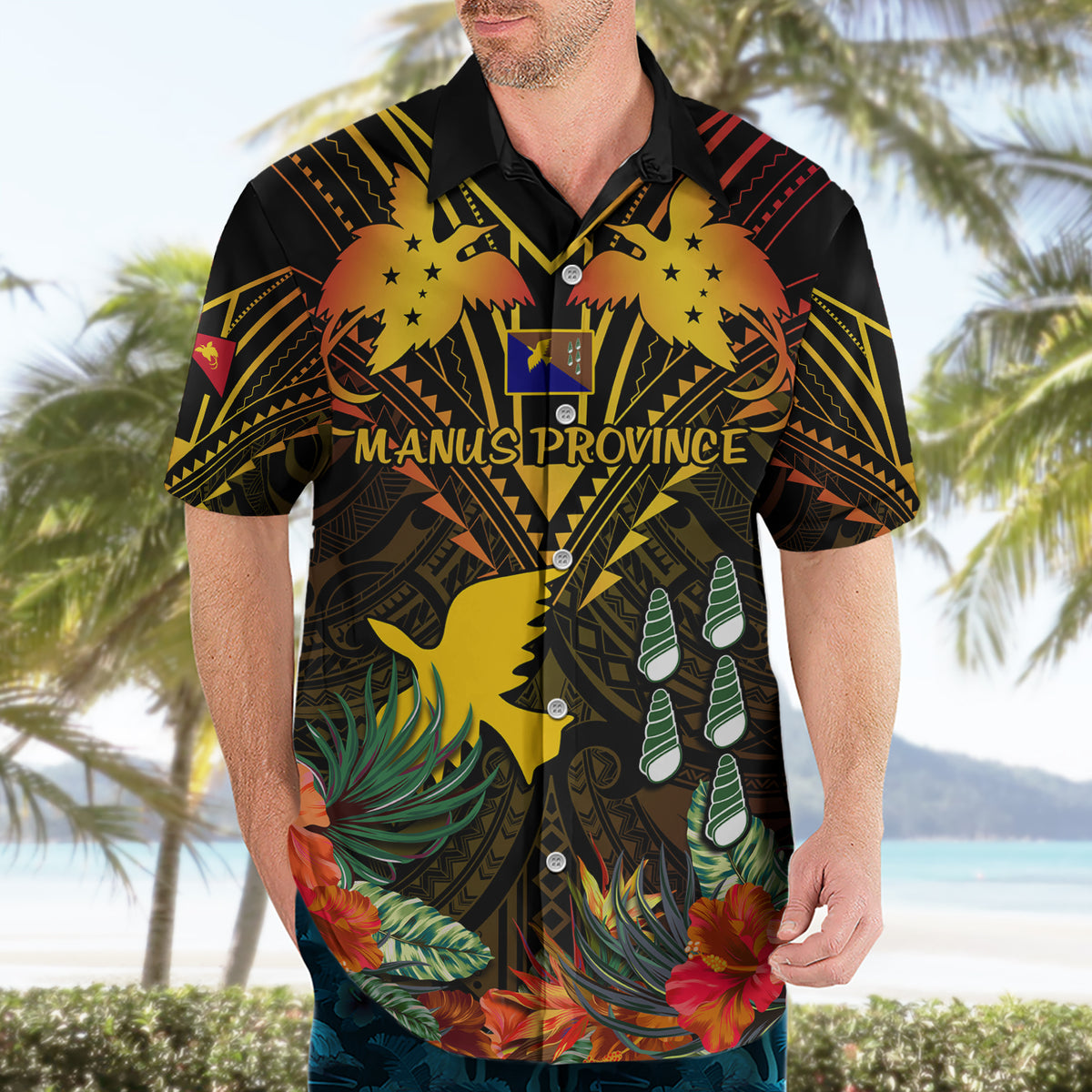 Papua New Guinea Manus Province Hawaiian Shirt Papua Niugini Coat Of Arms With Flag Style - Wonder Print Shop
