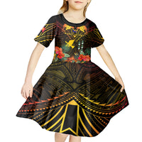 Papua New Guinea Manus Province Kid Short Sleeve Dress Papua Niugini Coat Of Arms With Flag Style - Wonder Print Shop
