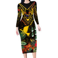 Papua New Guinea Manus Province Long Sleeve Bodycon Dress Papua Niugini Coat Of Arms With Flag Style - Wonder Print Shop