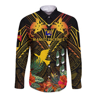 Papua New Guinea Manus Province Long Sleeve Button Shirt Papua Niugini Coat Of Arms With Flag Style - Wonder Print Shop