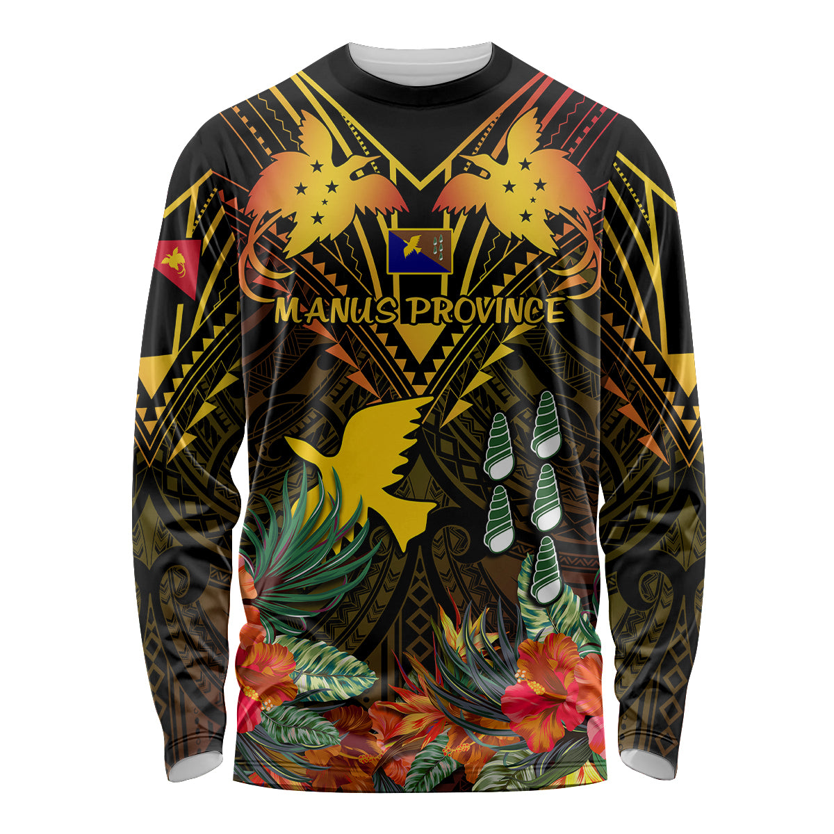 Papua New Guinea Manus Province Long Sleeve Shirt Papua Niugini Coat Of Arms With Flag Style - Wonder Print Shop