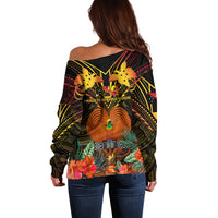 Papua New Guinea Manus Province Off Shoulder Sweater Papua Niugini Coat Of Arms With Flag Style - Wonder Print Shop