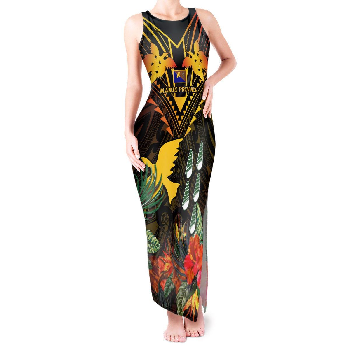 Papua New Guinea Manus Province Tank Maxi Dress Papua Niugini Coat Of Arms With Flag Style - Wonder Print Shop