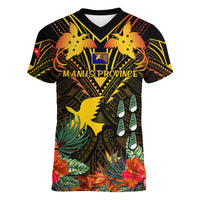 Papua New Guinea Manus Province Women V Neck T Shirt Papua Niugini Coat Of Arms With Flag Style - Wonder Print Shop