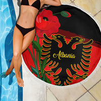 Albania Flag Day Beach Blanket Albanian Coat Of Arms With Red Poppy - Wonder Print Shop