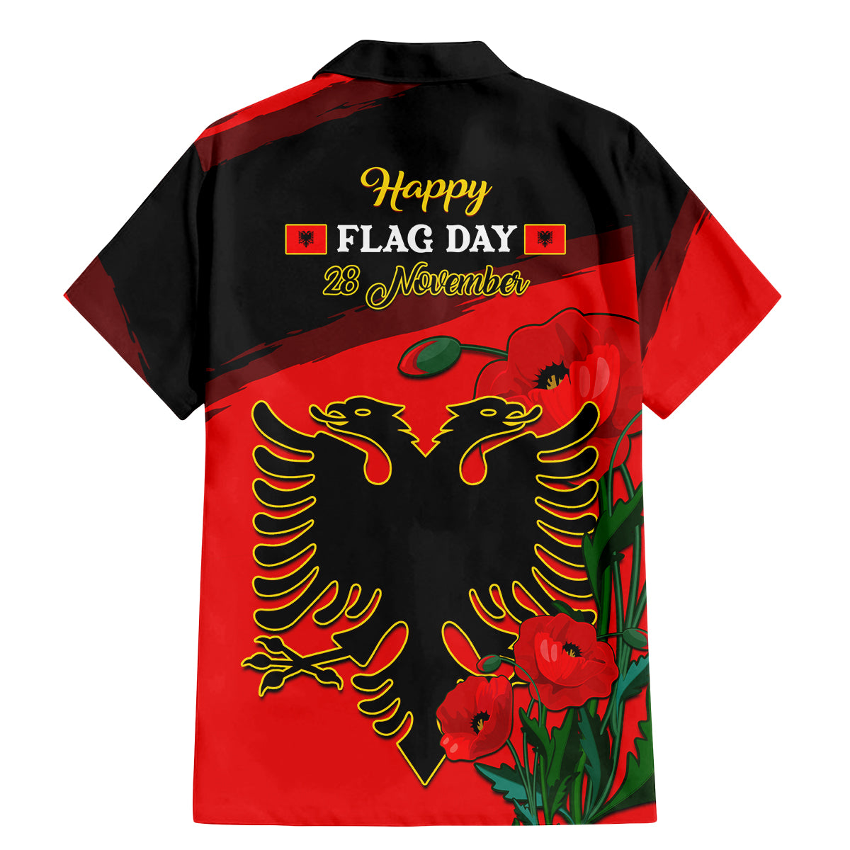 Albania Flag Day Family Matching Mermaid Dress and Hawaiian Shirt Albanian Coat Of Arms With Red Poppy - Wonder Print Shop