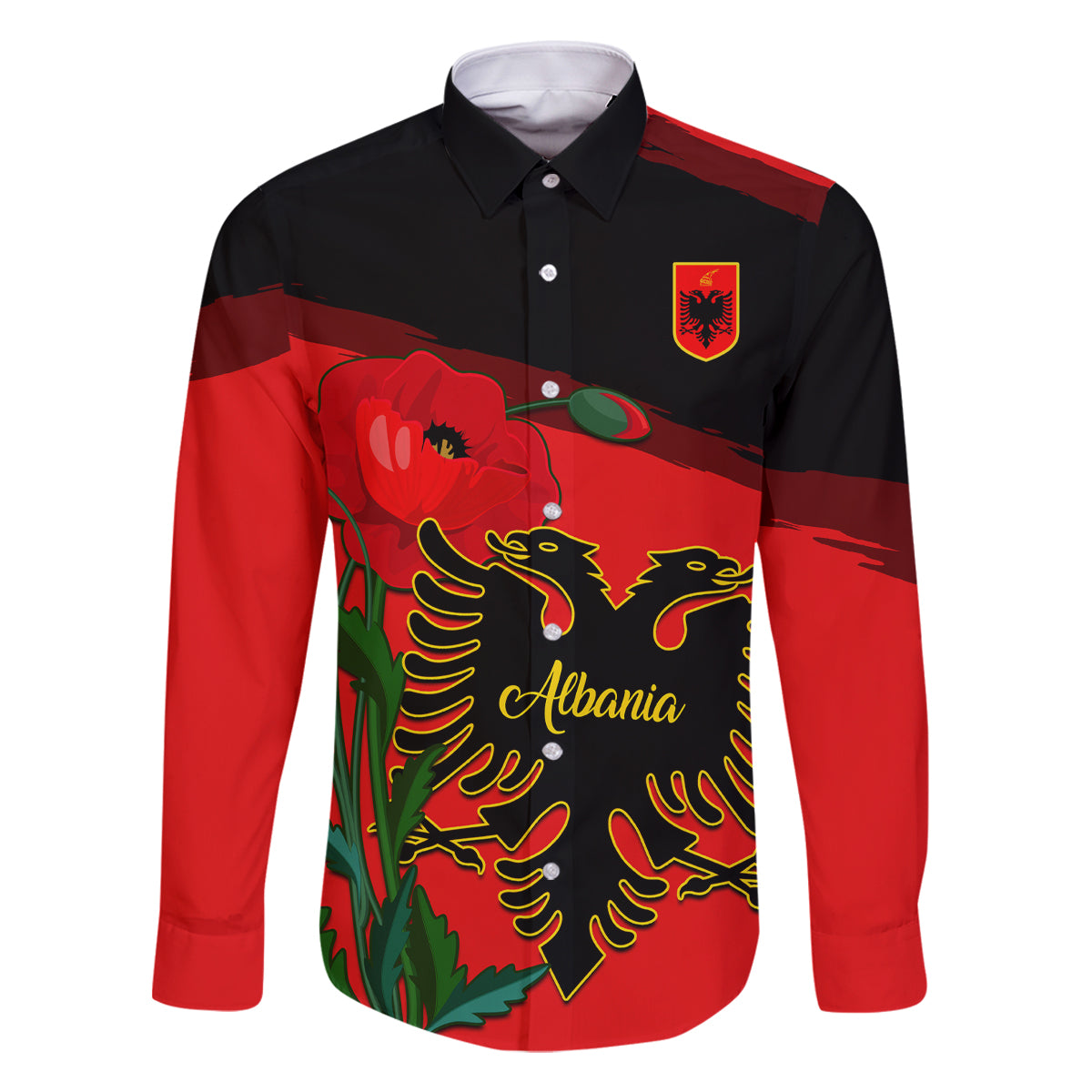 Albania Flag Day Family Matching Mermaid Dress and Hawaiian Shirt Albanian Coat Of Arms With Red Poppy - Wonder Print Shop