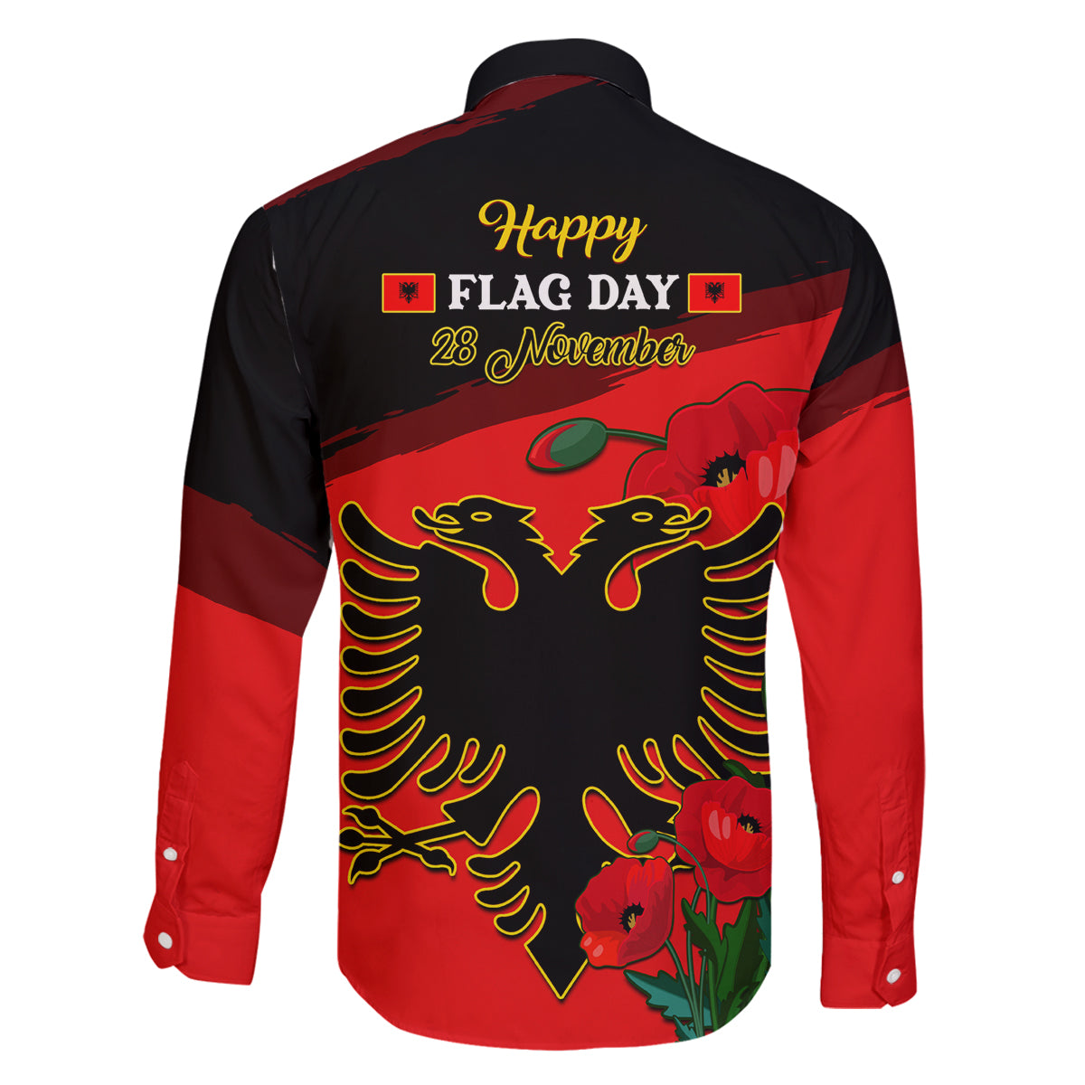 Albania Flag Day Family Matching Puletasi Dress and Hawaiian Shirt Albanian Coat Of Arms With Red Poppy - Wonder Print Shop