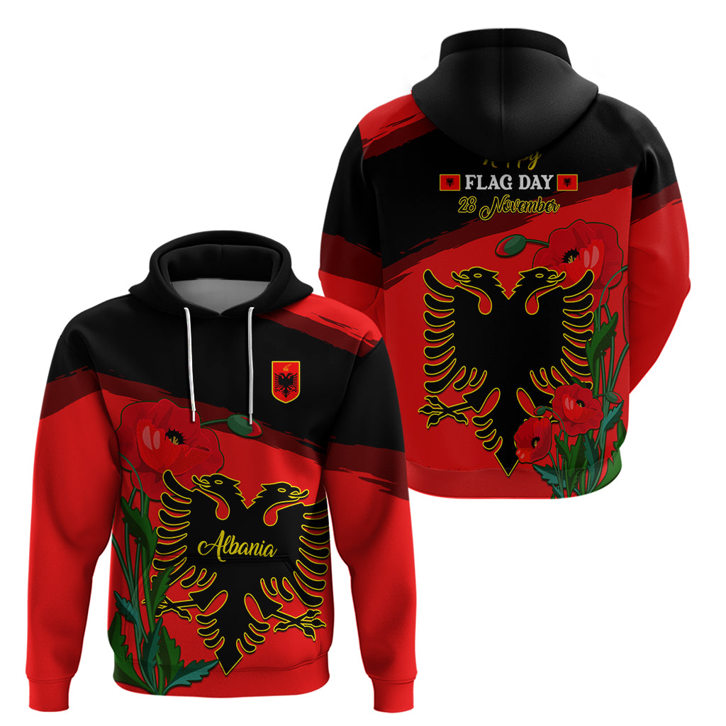 Albania Flag Day Hoodie Albanian Coat Of Arms With Red Poppy - Wonder Print Shop