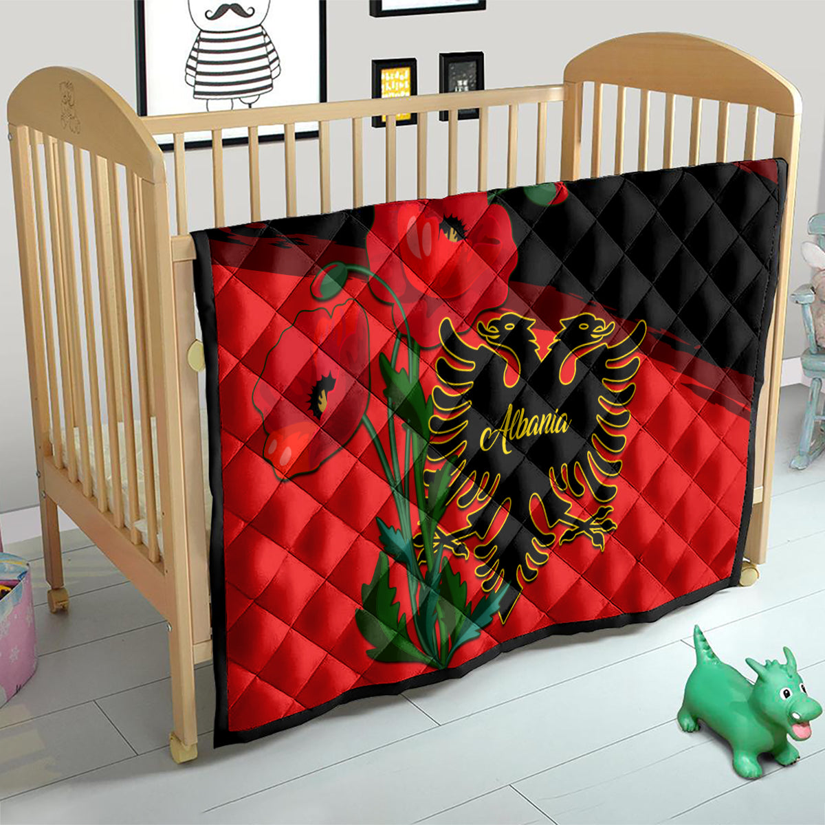 Albania Flag Day Quilt Albanian Coat Of Arms With Red Poppy - Wonder Print Shop