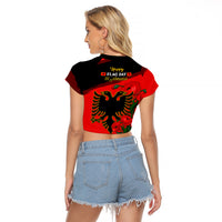 Albania Flag Day Raglan Cropped T Shirt Albanian Coat Of Arms With Red Poppy - Wonder Print Shop