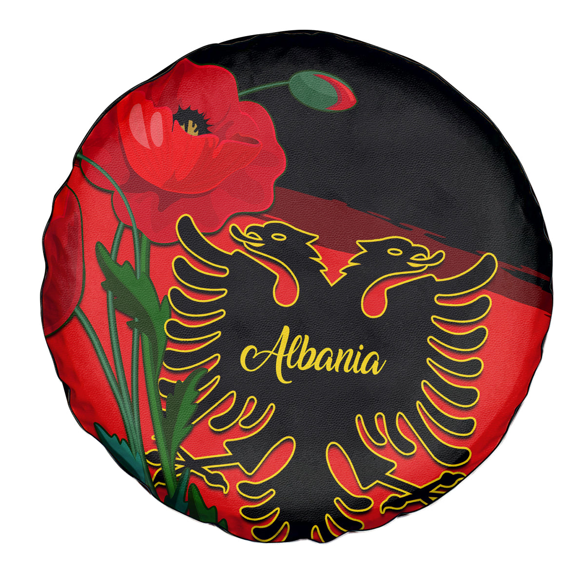 Albania Flag Day Spare Tire Cover Albanian Coat Of Arms With Red Poppy - Wonder Print Shop