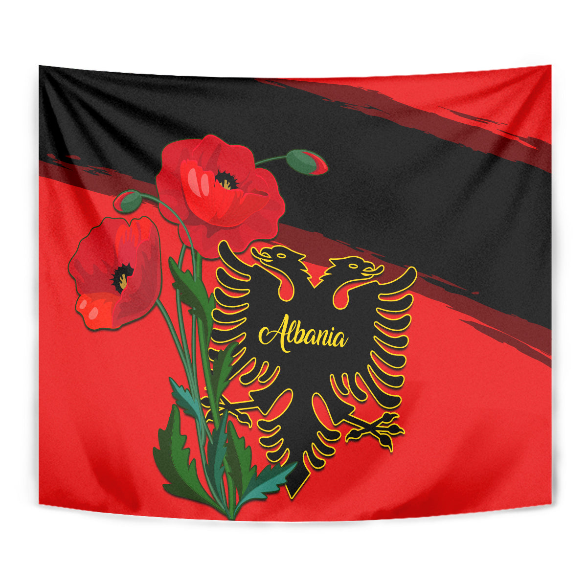 Albania Flag Day Tapestry Albanian Coat Of Arms With Red Poppy - Wonder Print Shop