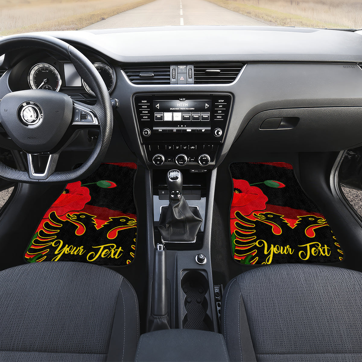 Personalised Albania Flag Day Car Mats Albanian Coat Of Arms With Red Poppy - Wonder Print Shop