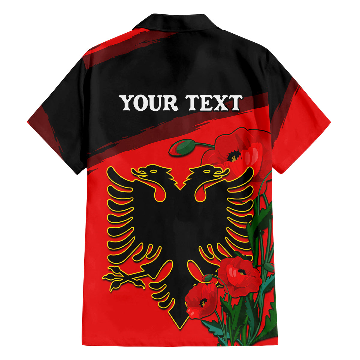 Personalised Albania Flag Day Family Matching Off Shoulder Short Dress and Hawaiian Shirt Albanian Coat Of Arms With Red Poppy - Wonder Print Shop