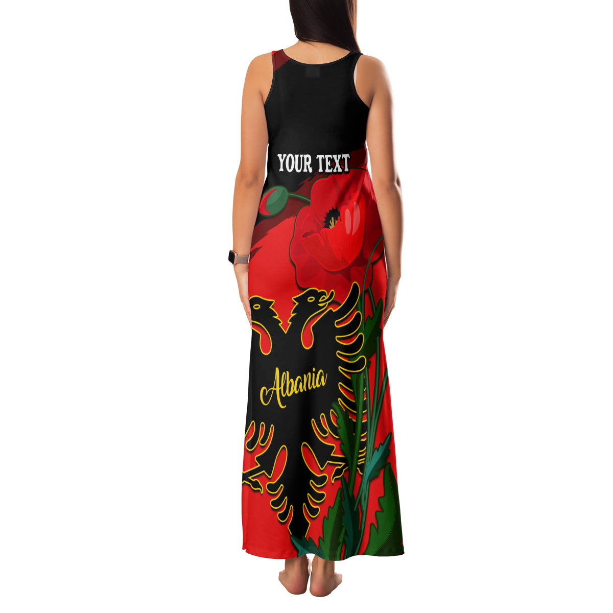 Personalised Albania Flag Day Family Matching Tank Maxi Dress and Hawaiian Shirt Albanian Coat Of Arms With Red Poppy - Wonder Print Shop