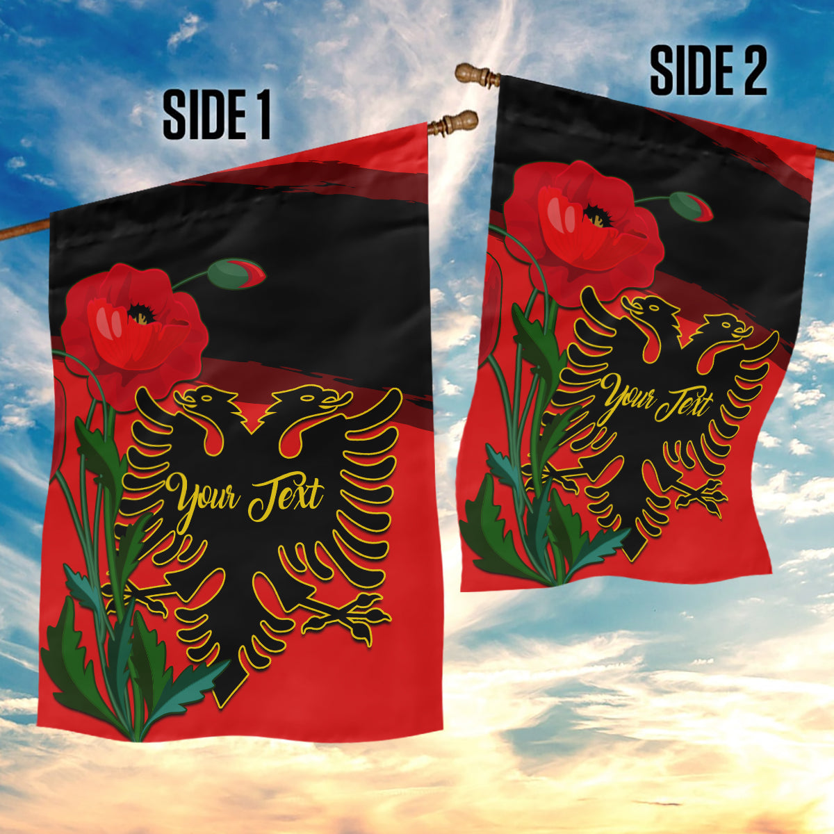 Personalised Albania Flag Day Garden Flag Albanian Coat Of Arms With Red Poppy - Wonder Print Shop