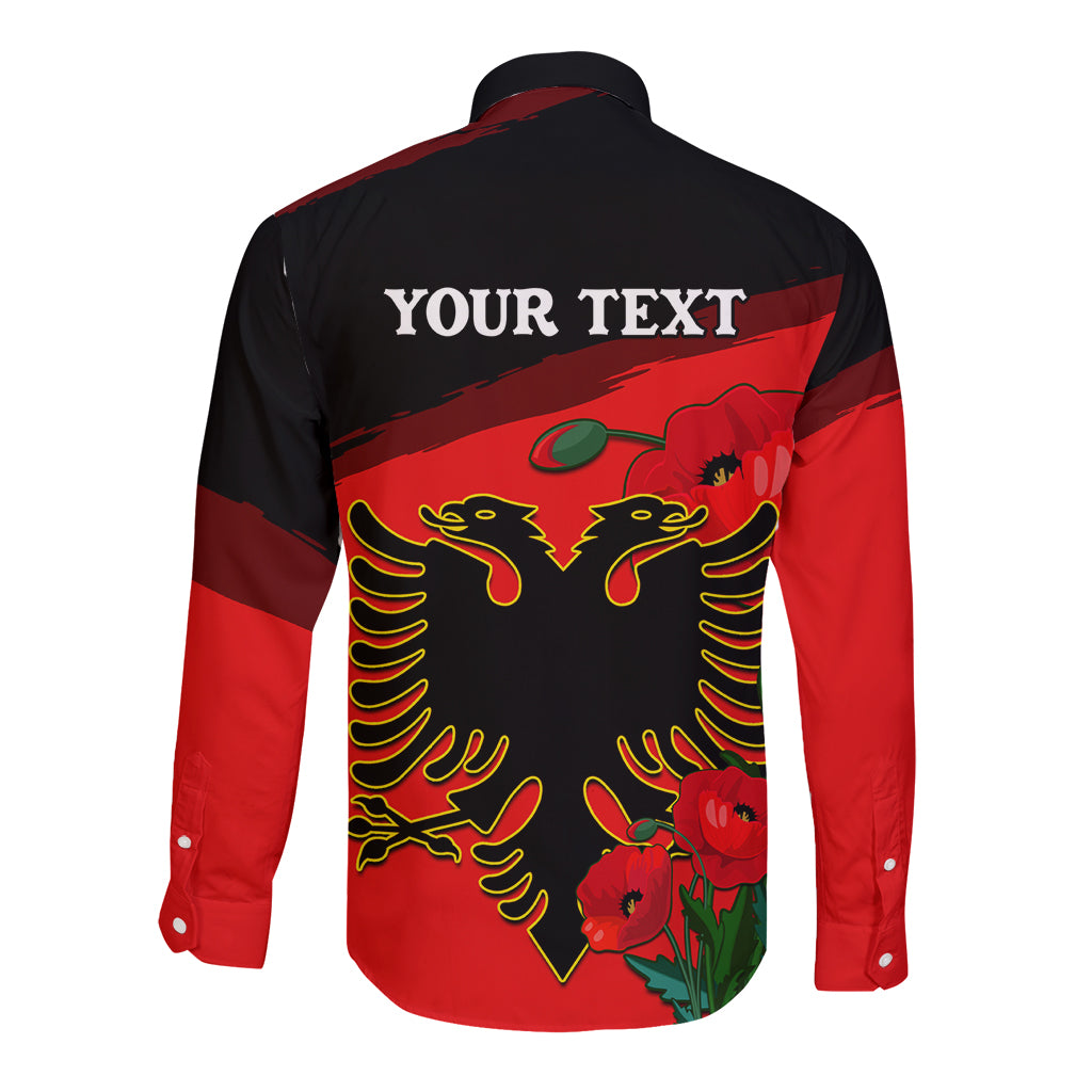Personalised Albania Flag Day Long Sleeve Button Shirt Albanian Coat Of Arms With Red Poppy - Wonder Print Shop