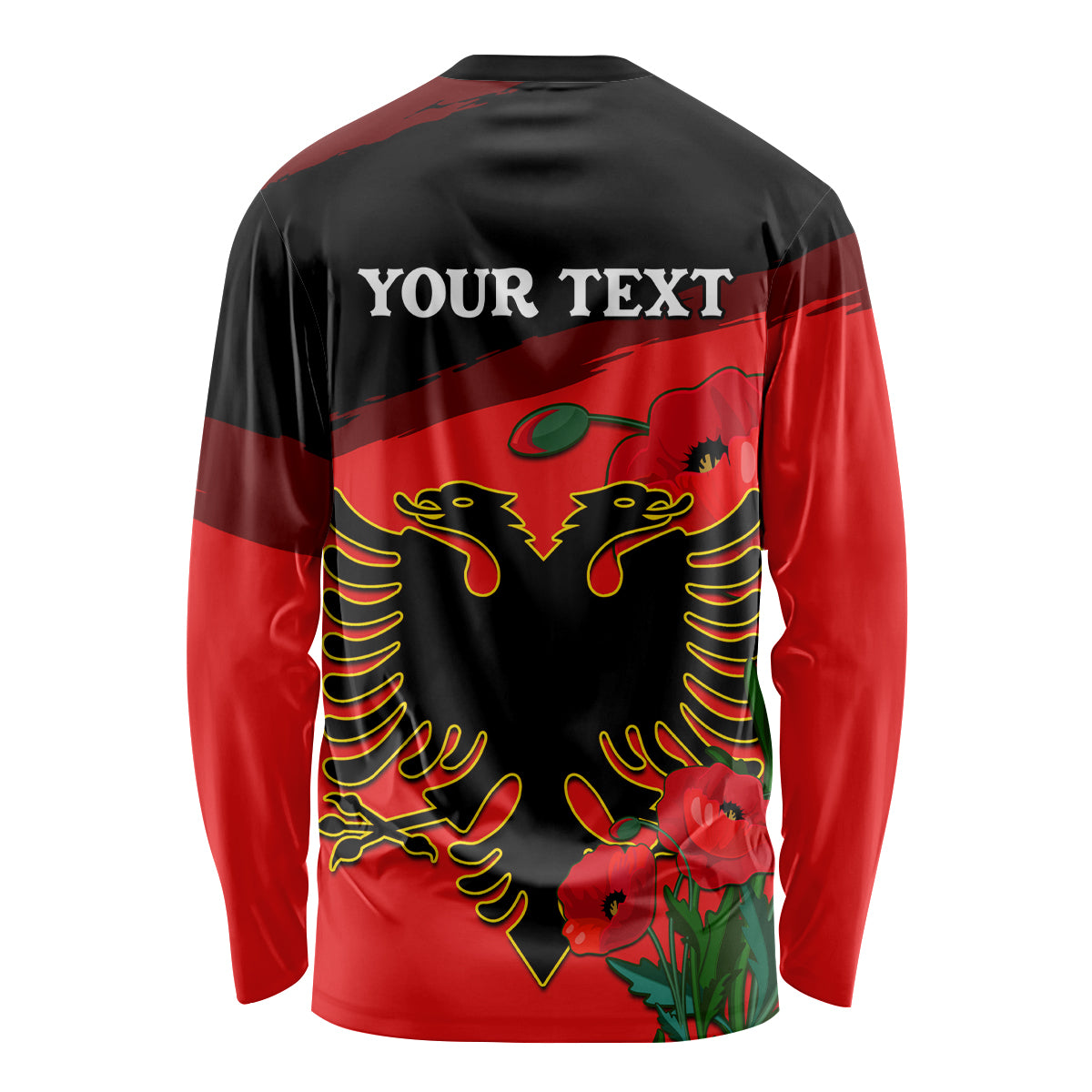Personalised Albania Flag Day Long Sleeve Shirt Albanian Coat Of Arms With Red Poppy - Wonder Print Shop