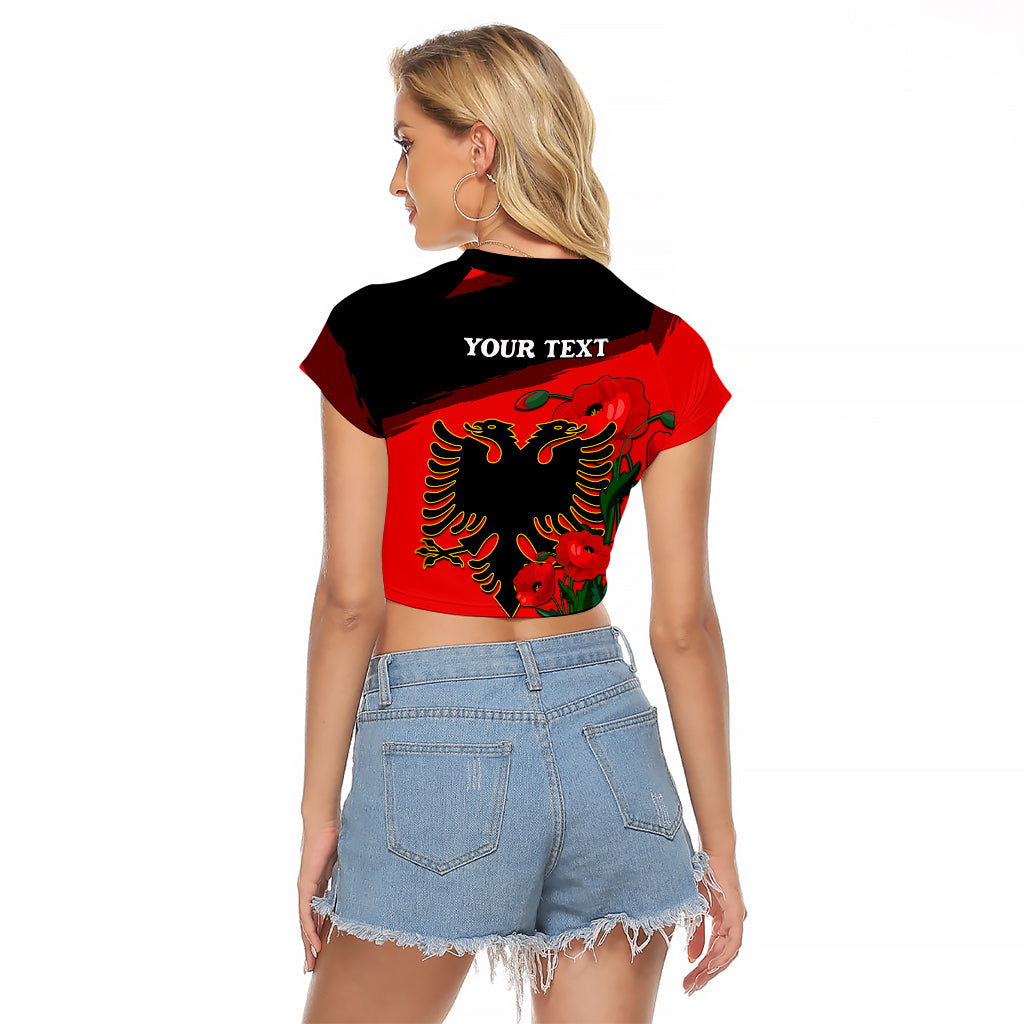 Personalised Albania Flag Day Raglan Cropped T Shirt Albanian Coat Of Arms With Red Poppy - Wonder Print Shop