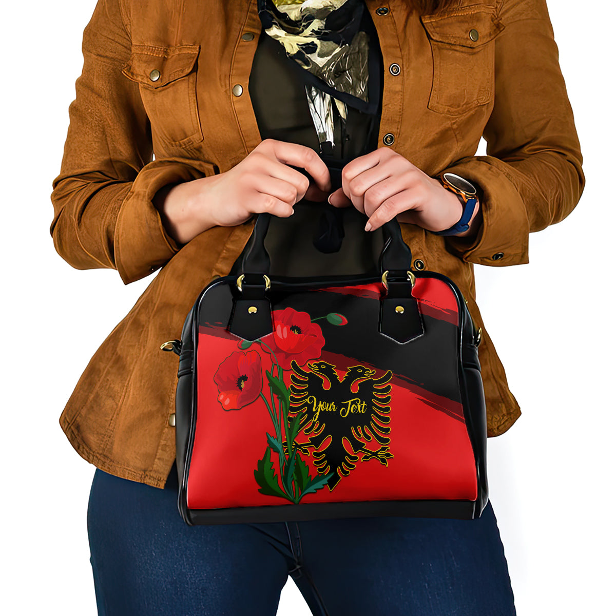 personalised-albania-flag-day-shoulder-handbag-albanian-coat-of-arms-with-red-poppy